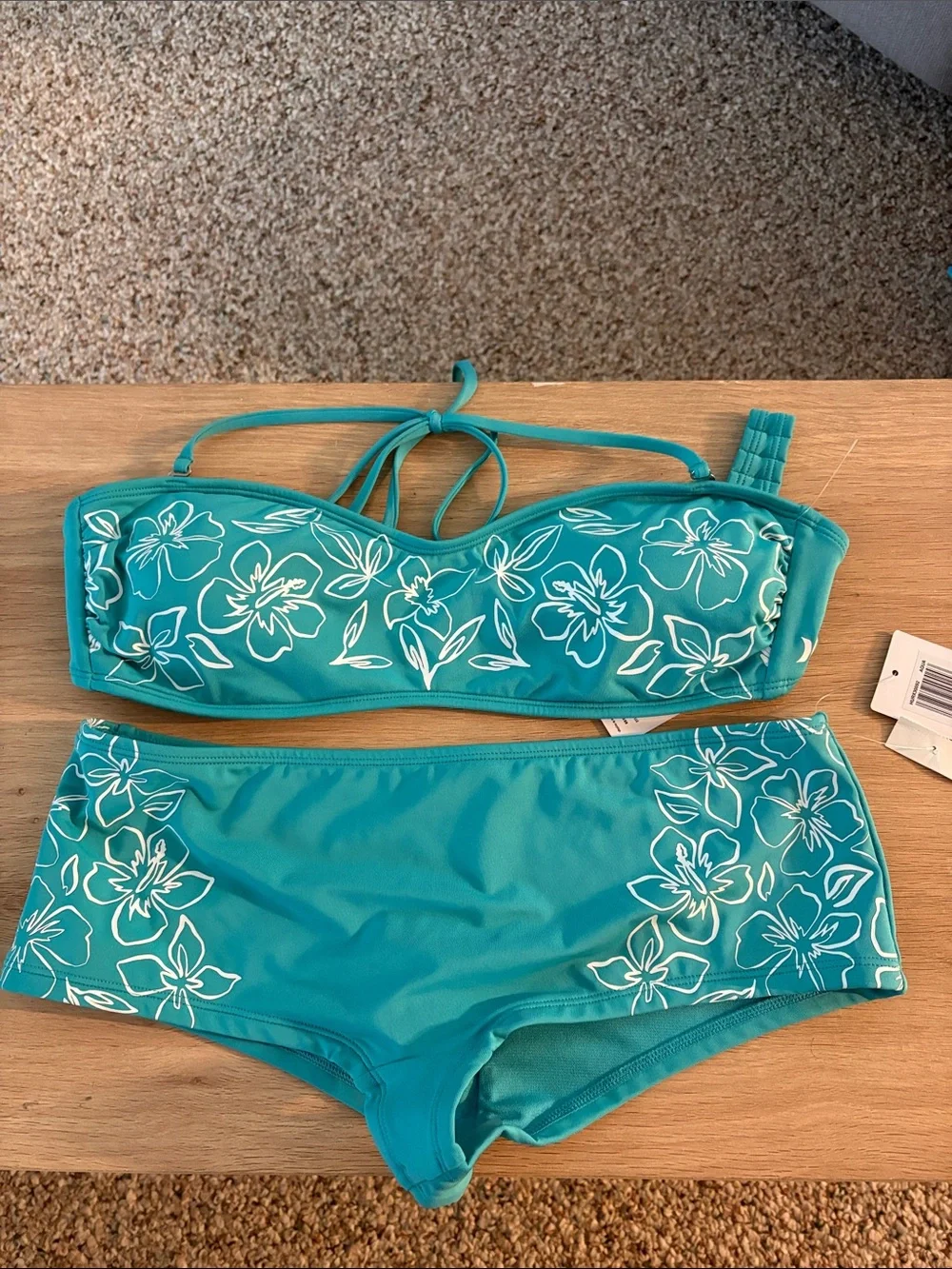 Hurley Turquoise Floral Bandeau Bikini Set- NWT